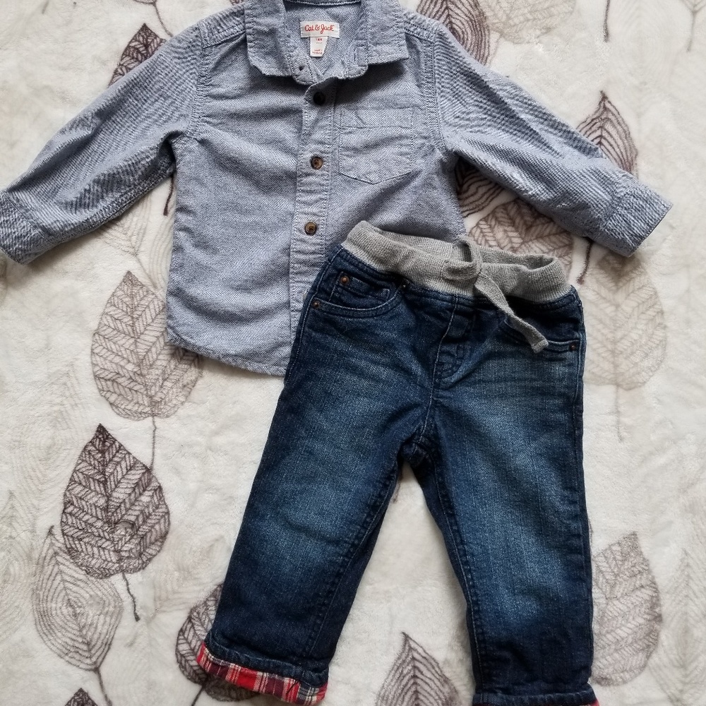 Cat and Jack Button Down with Jeans